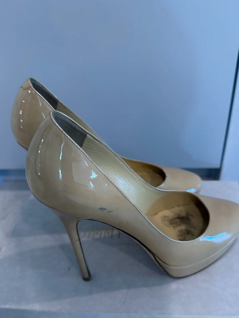 Jimmy Choo Beige Patent Leather Platform Pumps